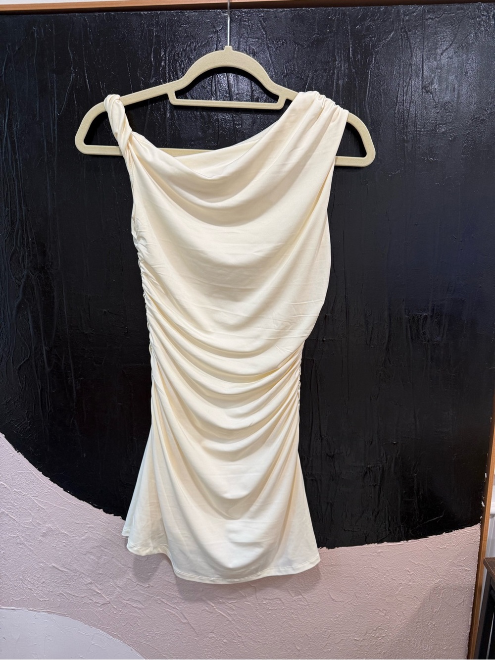 Butter yellow One-Shoulder Draped Mini Dress